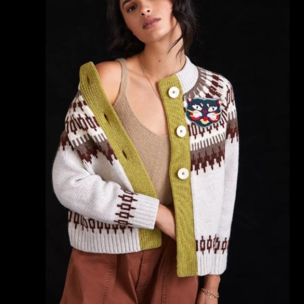 ANTHROPOLOGIE Colorblocked Fair Isle Wool Cardigan